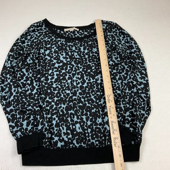 LOFT Womens Animal Print Blouse Blue Black Scoop Neck Pullover Top Long Sleeve S - Picture 5 of 12